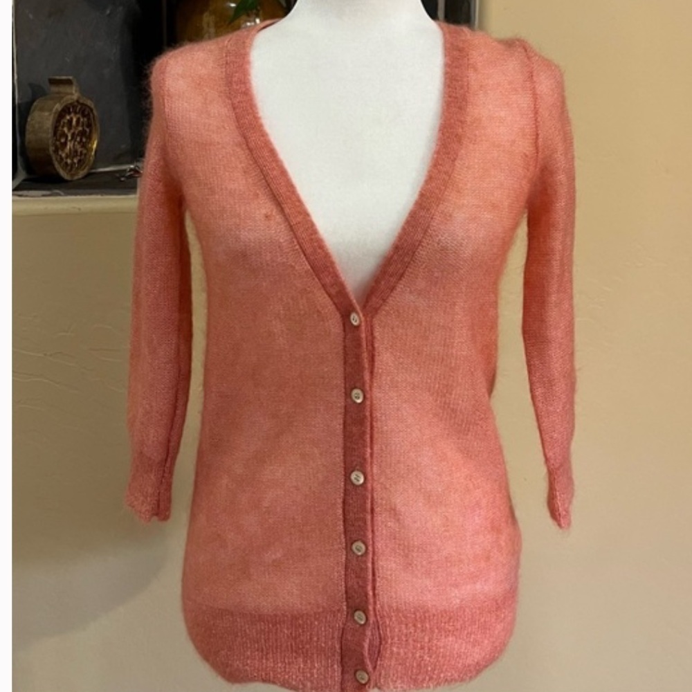 J. Crew Mohair Soufflé Cardigan Pink Peach Sz Small Sweater - Picture 8 of 9